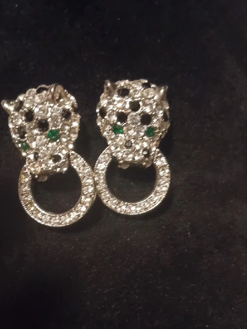 KJL Crystal Leopard Head Drop Earrings with Green Accent - Women's Jewelry